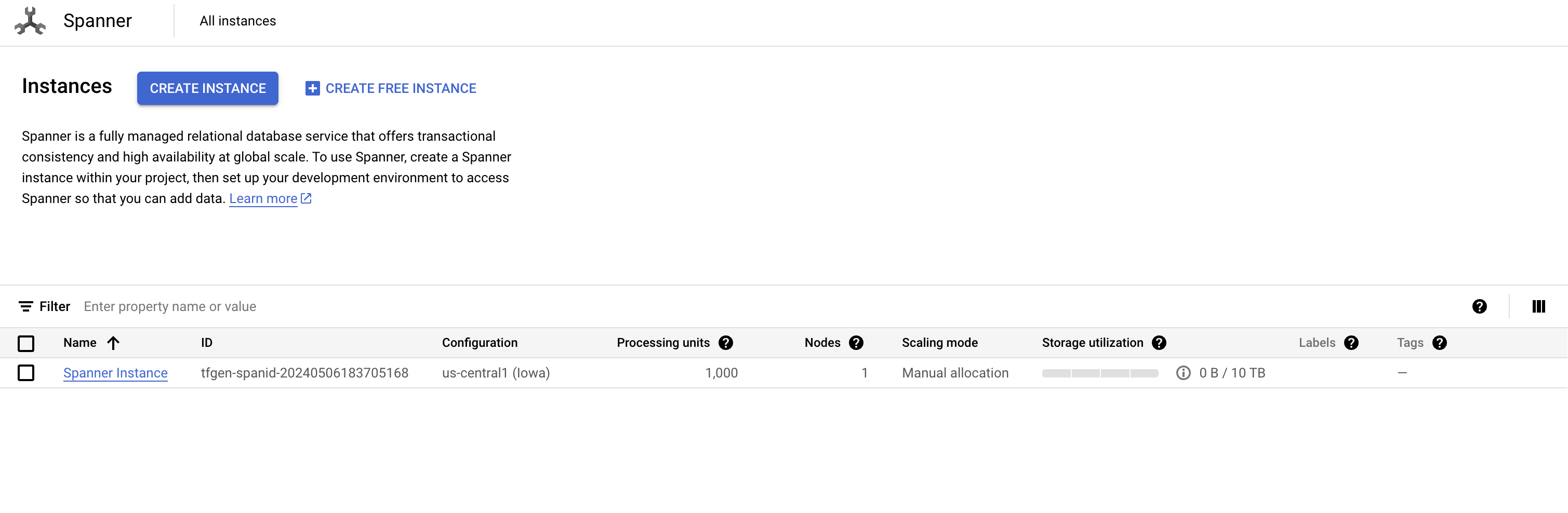 GCP Spanner Create